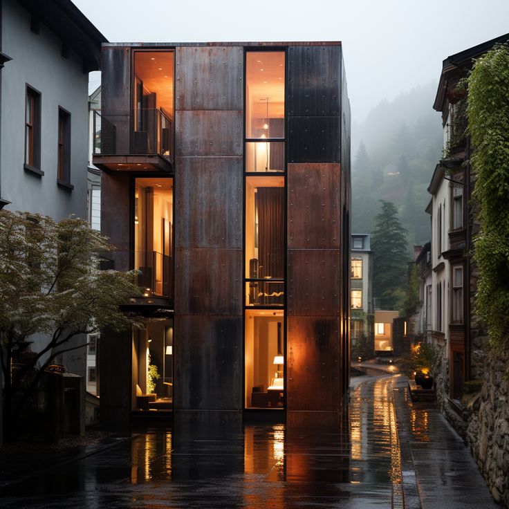 the building is made out of wood and has multiple windows on each side, along with an open floor plan