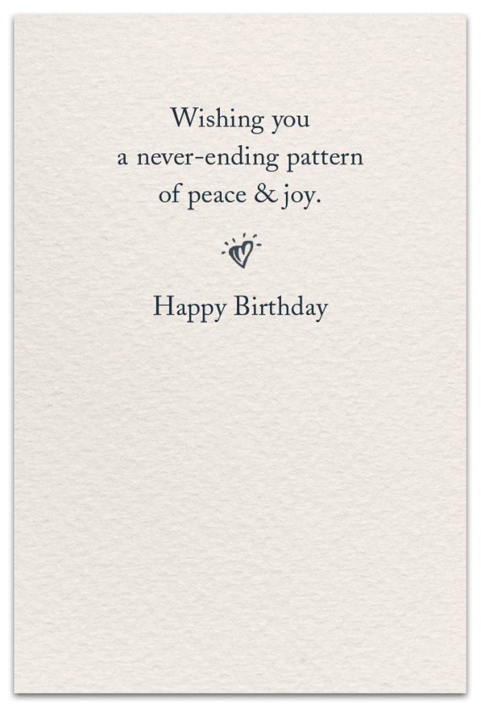 a card with the words wishing you a never - ending pattern of peace and joy