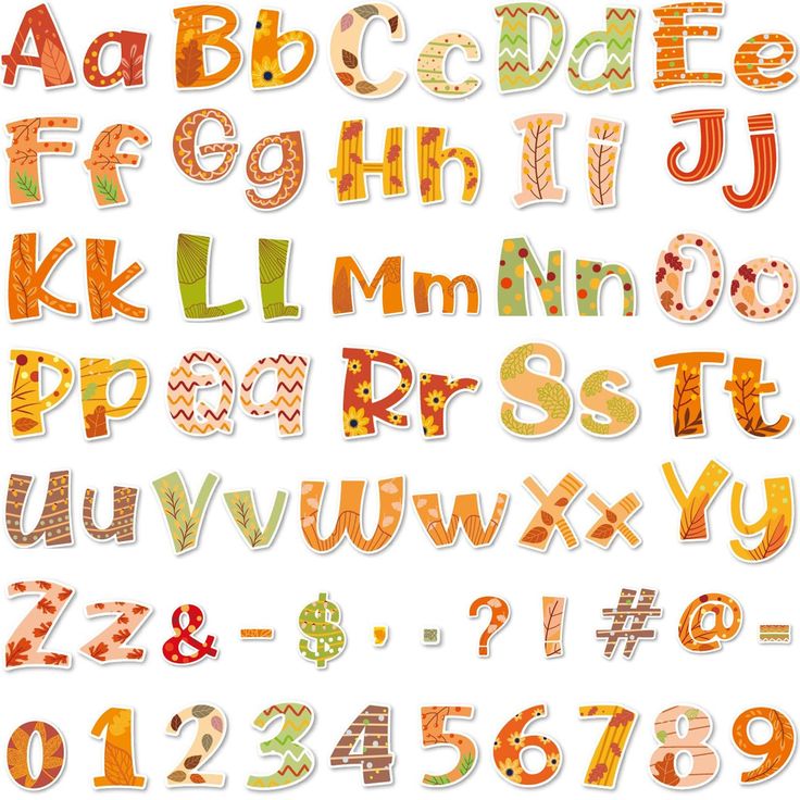 the letters and numbers are made up of different shapes, sizes and colors on white background