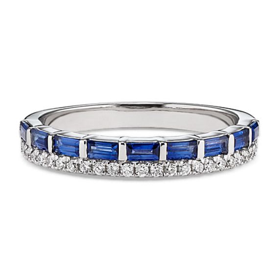 a white gold ring with blue sapphire and diamonds