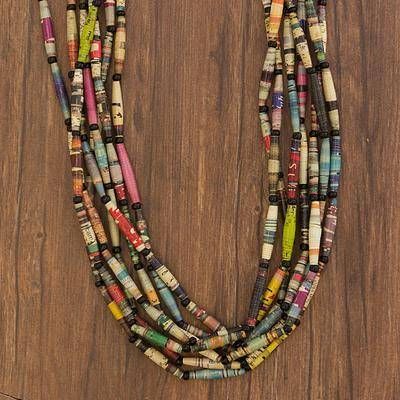 Long necklace, 'Rainbow Paths' - Hand Made Recycled Paper Long Necklace Make Paper Beads, Paper Bead Jewelry, Denim Jewelry, Necklace Ideas, Recycled Jewelry, Paper Jewelry, Paper Beads, Unisex Jewelry, Bead Jewelry