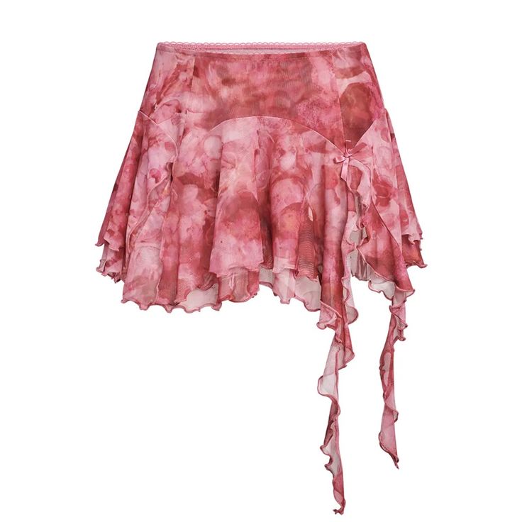 Two-Tier Ruffle Skirt In Custom Pink Floral Sakura Print. Exclusive I.Am.Gia All Over Print - Designed In-House By Our Design And Graphics Team Split On The Wearer's Left Thigh With A Pink Bow Detail At The Top Asymmetrical Hem With Lettuce Edge Detail Fully Lined In Self-Fabric - This Style Is Semi-Sheer Due To The Nature Of The Fabric Pull-On Construction - Slip Into With Ease Recommended Underwear: Due To Sheer Nature, We Recommend Wearing This Garment With Neutral-Coloured, Mid-Rise Brief Pl Pink Fitted Bohemian Mini Skirt, Pink Mini Skirt For Spring Festival, Spring Festival Mini Wrap Skirt, Summer Pink Asymmetrical Mini Skirt, Pink Summer Party Wrap Skirt, Fitted Red Wrap Skirt For Summer, Summer Red Fitted Wrap Skirt, Pink Asymmetrical Wrap Skirt For Summer, Tool Skirt