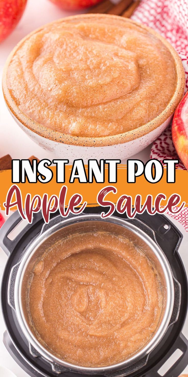 an instant pot apple sauce recipe with apples in the background