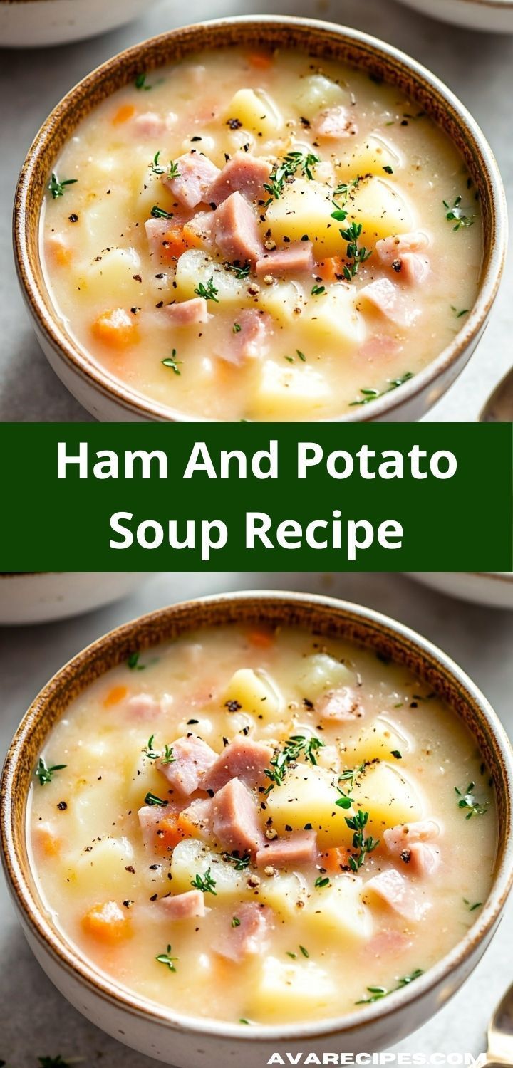 two bowls filled with ham and potato soup