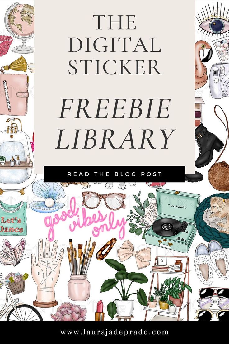 the digital sticker freebie library is full of books, magazines, and more