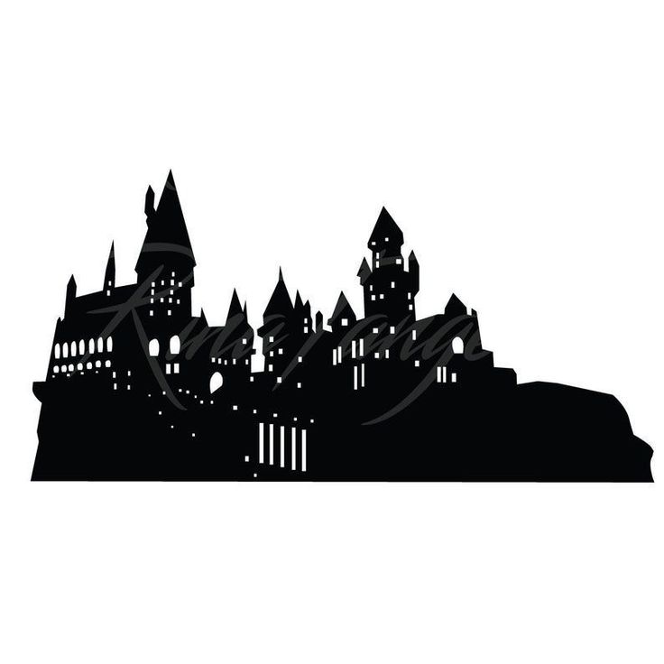 a black and white silhouette of hogwarts castle