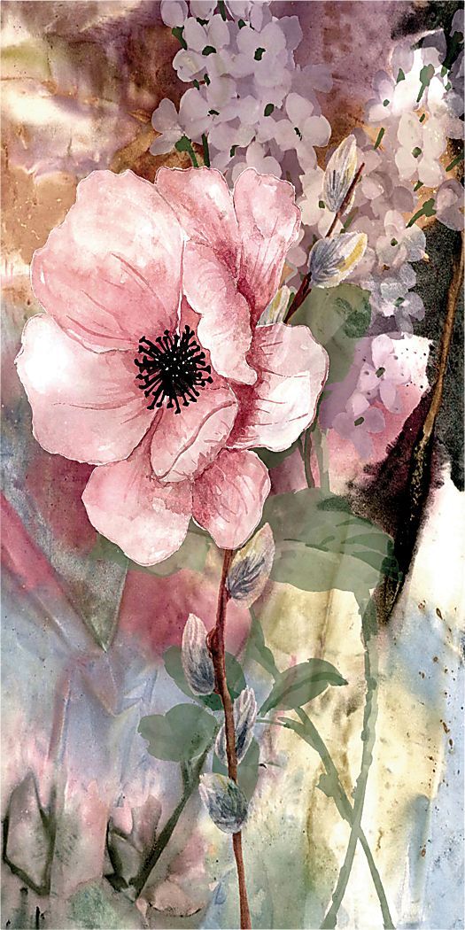 a painting of pink flowers on a white background