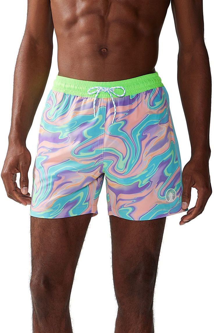 Grab your sunglasses and your flamingo floaty and sink into island time with these classic swimmers. These jealousy-inducing trunks feature an ultra-quick drying shell, mesh basket liner and a zipper back pocket. Not to mention the elastic waistband and built-in drawstring designed to keep your trunks secure from the swim up bar all the way to the all you can eat crab leg buffet. Fit & Design: 4-way stretch Capped flexible drawstrings for extra support with elastic waist Stretch Mesh Basket Line Surf App, Swim Up Bar, Basket Liners, Swimming Activities, Crab Legs, Swimmers, Athletic Outfits, All You Can, Swim Trunks