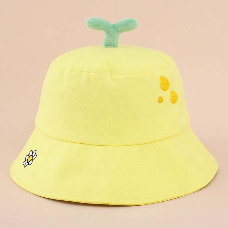 ❤️ A summery bucket hat with a minky fabric sprout on top ❤️ Embroidered details❤️ 100% cotton❤️ Spot clean for best results ❤️Opening diameter ~8.25 inches (21cm) ❤️Opening circumference ~21.5 inches (55cm) Playful Cotton Sun Hat With Wide Brim, Playful Cotton Bucket Hat For Vacation, Playful Green Sun Hat For Spring, Summer Cotton Bucket Sun Hat, Cotton Bucket Sun Hat For Summer, Summer Bucket Sun Hat For Spring, Playful Wide Brim Mini Hat For Summer, Trendy Bucket Hats For Spring, Playful Cotton Sun Hat For Spring