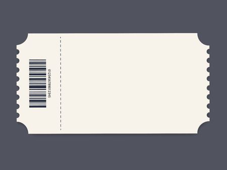 a white ticket with a bar code on the front and back side, isolated against a gray background