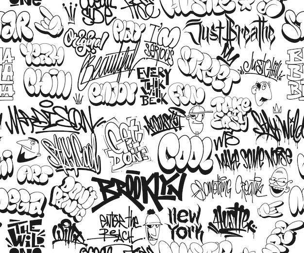 black and white graffiti wallpaper with lots of writing