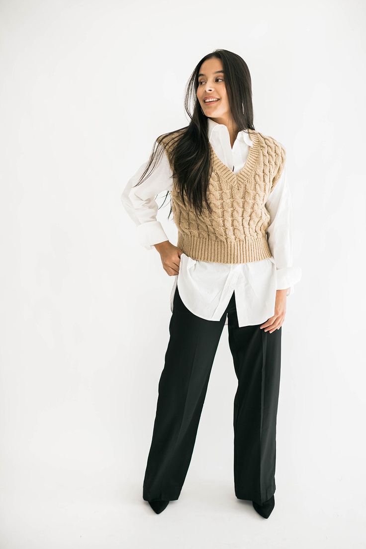 Sweater vests are all the rage and we have the perfect one for you! Our Caroline sweater vest features a v-neckline and cable knit detail in a dreamy mocha color. It is cozy and chic all in one. model is wearing a small. Height 5'6", Bust 34", Waist 27", Hip 37" Size Chart Size & Fit Size S - length measures 19" from shoulder to hem. Bust 34" Size M- length measures 20" from shoulder to hem. Bust 36" Size L - length measures 21" from shoulder to hem. Bust 38" Sweater Vests, Mocha Color, Sweater Vest, Mocha, Cable Knit, Are You The One, All In One, Size Chart, Cable