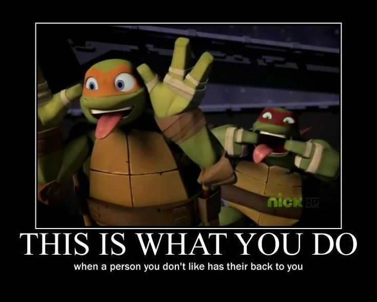 an animated image of two teenaged turtles with their arms in the air and one holding his hand up