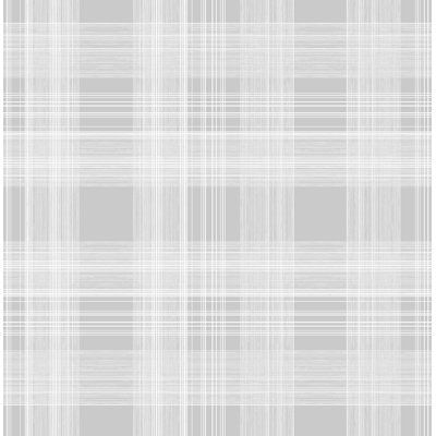 a gray and white plaid pattern that is very similar to the wallpaper in this room