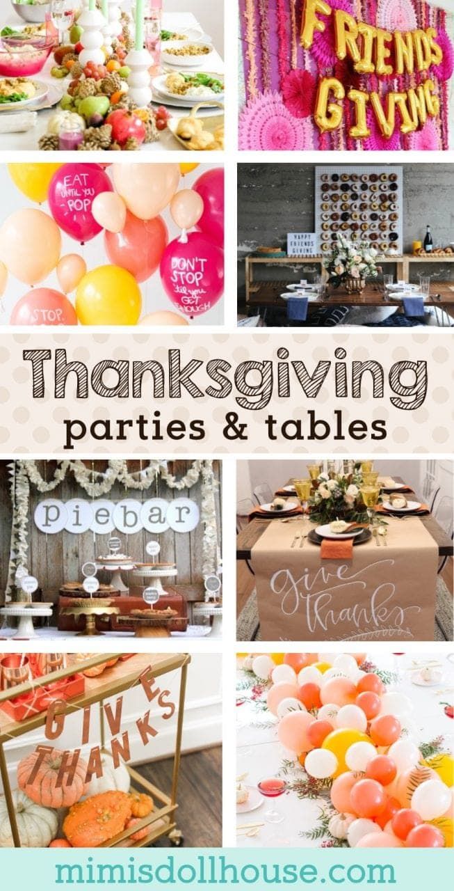 thanksgiving party and tables with balloons