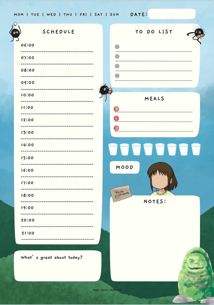 Free Digital Planner Templates Anime Daily Planner, Studio Ghibli Planner, Studio Ghibli Notebook Cover, Daily Planner Printables Free Pdf, Studio Ghibli Inspired Room, Lists Template, Cute Daily Planner Template, Anime Planner, Daily Planner Ideas