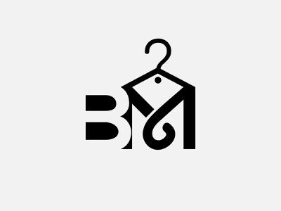 a black and white logo with the letter b & m hanging on a hanger