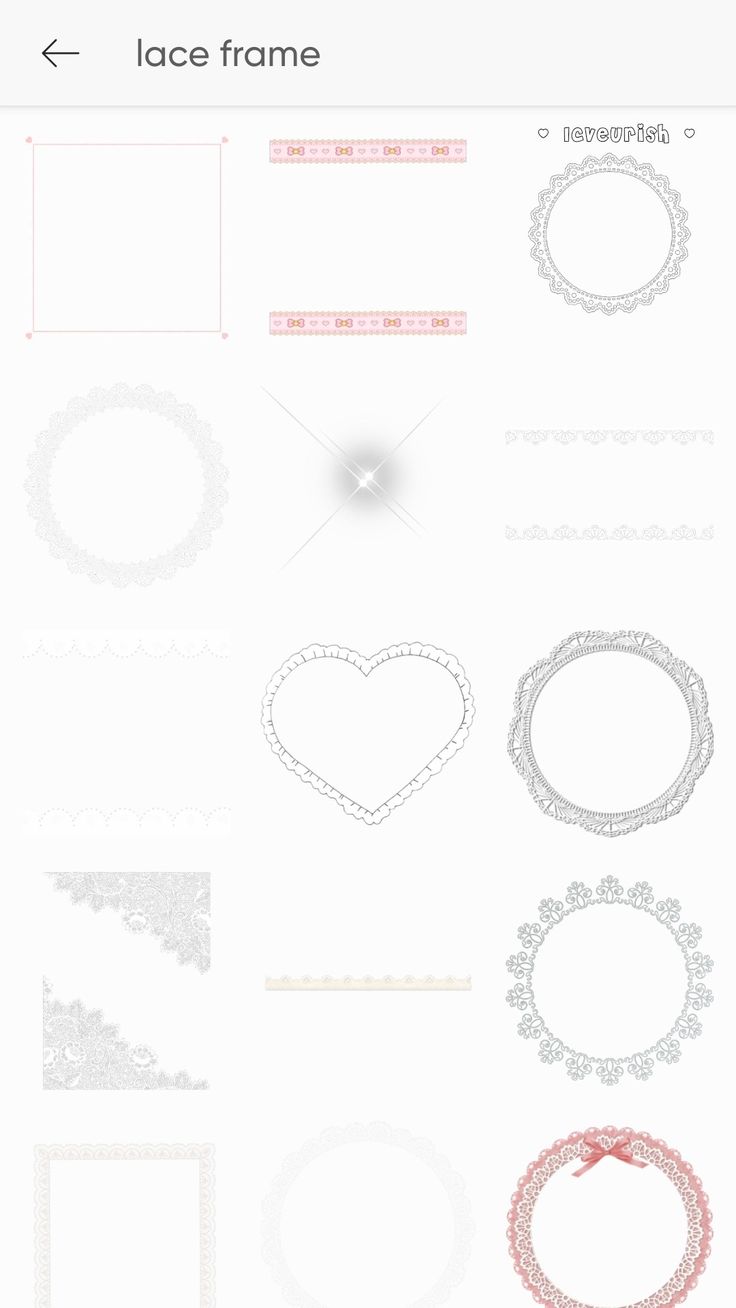 an iphone screen showing the different frames and borders for each frame, including one with a heart