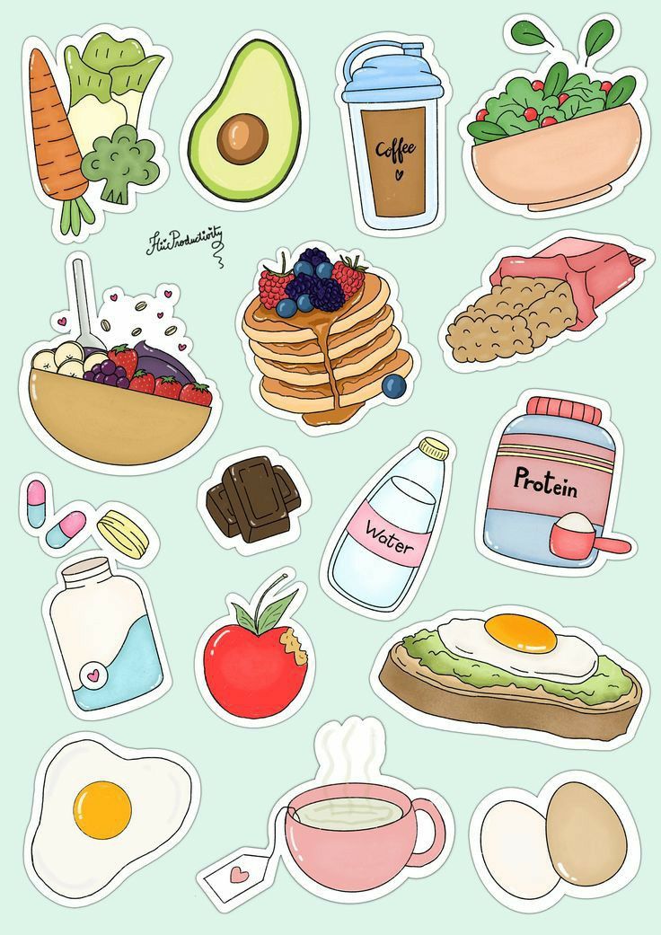 an image of food stickers on a blue background