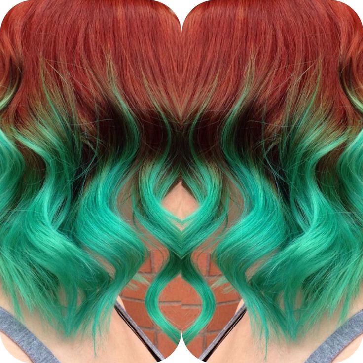 Red copper with minty teal ombré! #matrix #pravana Red And Teal Hair Color, Copper And Teal Hair, Copper And Green Hair, Green Hair Streaks, Green Hair Ombre, Curly Hairdos, Pride Hair, Dyed Hair Pastel, Vivid Hair Color