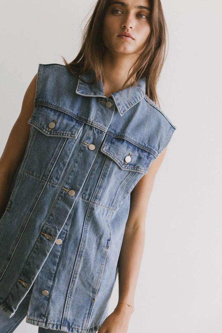 Two front pockets denim vest Zip Up Sweater, Cargo Jeans, Collar Blouse, Denim Vest, Cozy Sweaters, Graphic Hoodies, Wide Leg Jeans, Special Occasion Dresses, Occasion Dresses