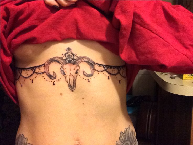 a woman's stomach with tattoos on it