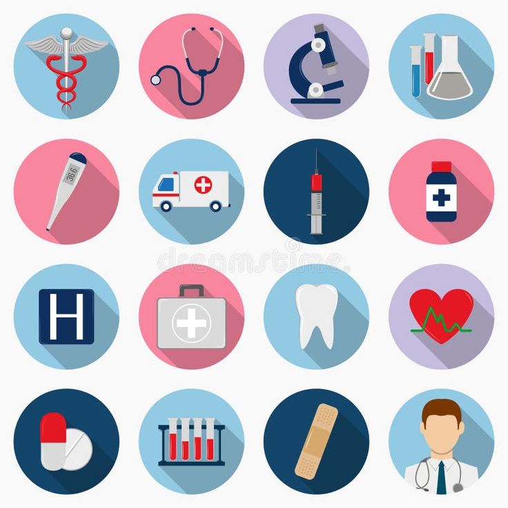 flat medical icons with long shadow on white background royalty illustration