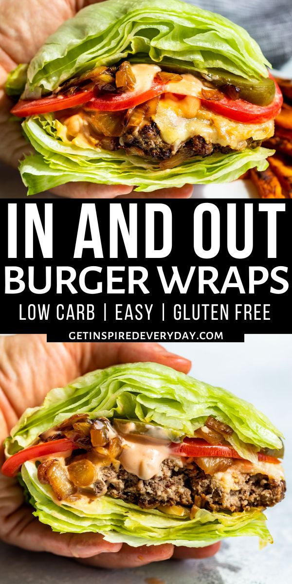 two photos showing the inside and outside of a burger wrap