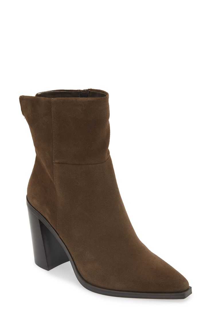 Elevate your cool-season looks with this sleek side-zip bootie framed with a snipped pointy toe and angular stacked heel. 3 1/2" heel 7 1/2" shaft; 12" calf circumference Leather upper/textile and synthetic lining/synthetic sole Imported Fall Ankle Heeled Boots With Side Zipper, Trendy Fall Heeled Boots With Side Zipper, Trendy Heeled Boots With Side Zipper For Fall, Ankle Boots With Side Zipper For Fall, Ankle Heeled Boots With Zipper For Fall, Fall Boots With Zipper Closure And Pointed Toe, Chic Fall Booties With Zipper Closure, Trendy Fall Boots With Side Zipper, Trendy Side Zipper Boots For Fall