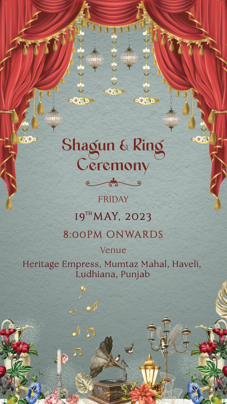 an event poster for shagun & king ceremony