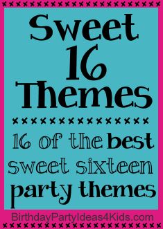 the sweet sixteen birthday party theme is shown in pink and blue with black stars on it