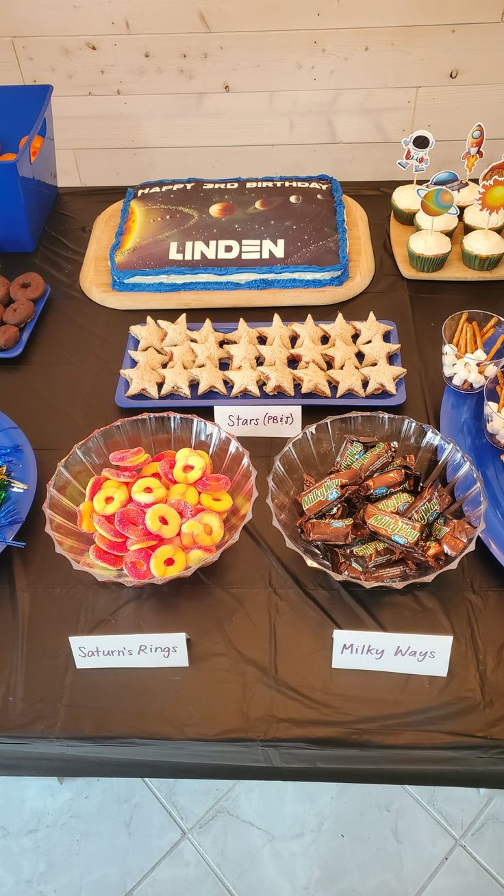 a table topped with lots of desserts and cakes