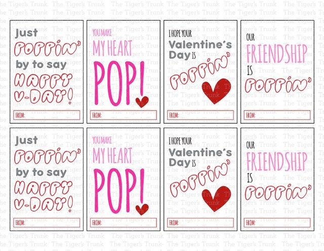 four valentine's day cards with the words i love you, my heart is pop