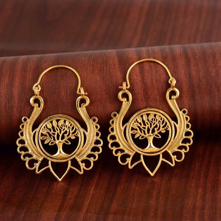 Brass Tree of Life Earrings, Ethnic Earrings, Tribal Earring, Boho Earrings, Gold Brass Hoop Earring, Big Tree Earrings, Jewelry Gifts ❥ Customers satisfaction is our biggest priority, please contact us with any questions/queries for future or existing orders, and we will do our best to make sure you are happy with your order. ❥Please make sure to add the correct address during check out. You can return your purchased item within 15 days after successful delivery. We offer a 100% "Money Back Gua Bohemian Tree Of Life Round Jewelry, Adjustable Hoop Spiritual Earrings, Adjustable Hoop Earrings With Spiritual Style, Nickel-free Drop Hoop Earrings For Festivals, Adjustable Spiritual Hoop Earrings, Symbolic Festival Jewelry, Metal Ear Wire Earrings For Festivals, Single Plug Earring As Festival Gift, Gold Danglers For Pierced Ears For Festival