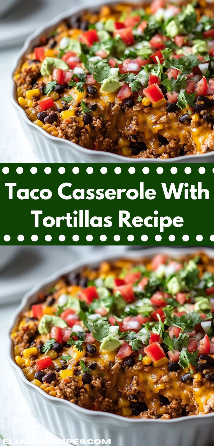 taco casserole with tortillas recipe in two pans on a table