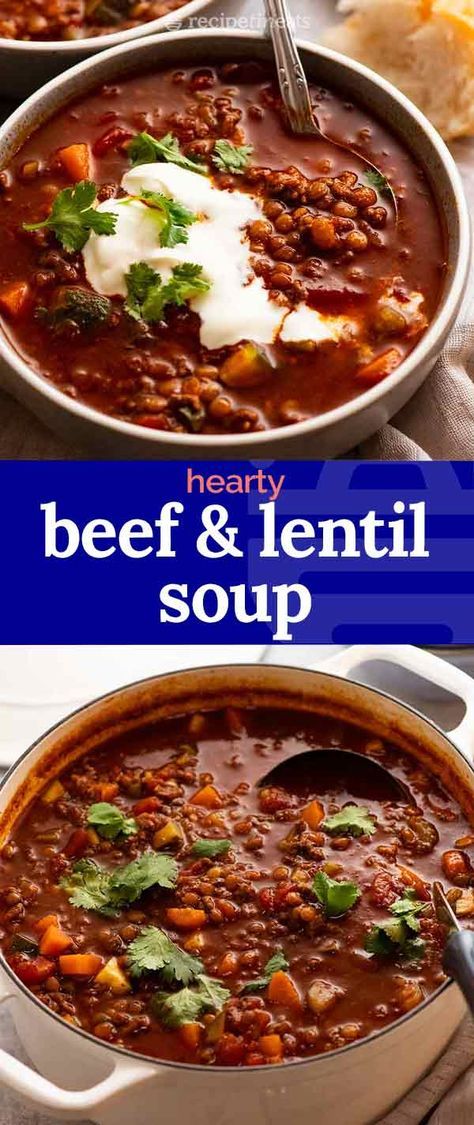 hearty beef and lentil soup with sour cream