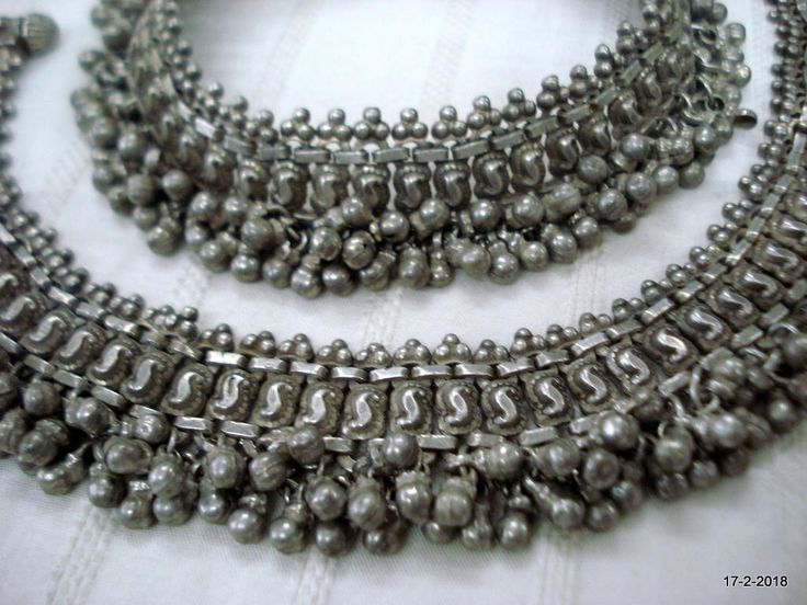 "vintage Antique tribal old silver ANKLET feet bracelet pair from Rajasthan India. Worn by tribal people of Rajasthan India. good flexible, Great piece for tribal style belly dance or ethnic jewellery collector. Note - If you combine both anklet you can use as a necklace. Length - 25.3 cm(9.96\") we can adjust the length. Width include bells - 2.7 cm(1\") Weight for pair- 204.5 grams Material - Silver & original old worn pair." Bohemian Festive Anklets With Silver Beads, Festive Bohemian Silver Beads Anklets, Traditional Anklets With Oxidized Finish For Festival, Bohemian Metal Anklets For Rituals, Bohemian Metal Anklets With Oxidized Finish, Silver Bohemian Metal Anklets, Silver Bohemian Anklets For Festivals, Bohemian Silver Anklets For Festivals, Festival Metal Anklets With Tilla Detail