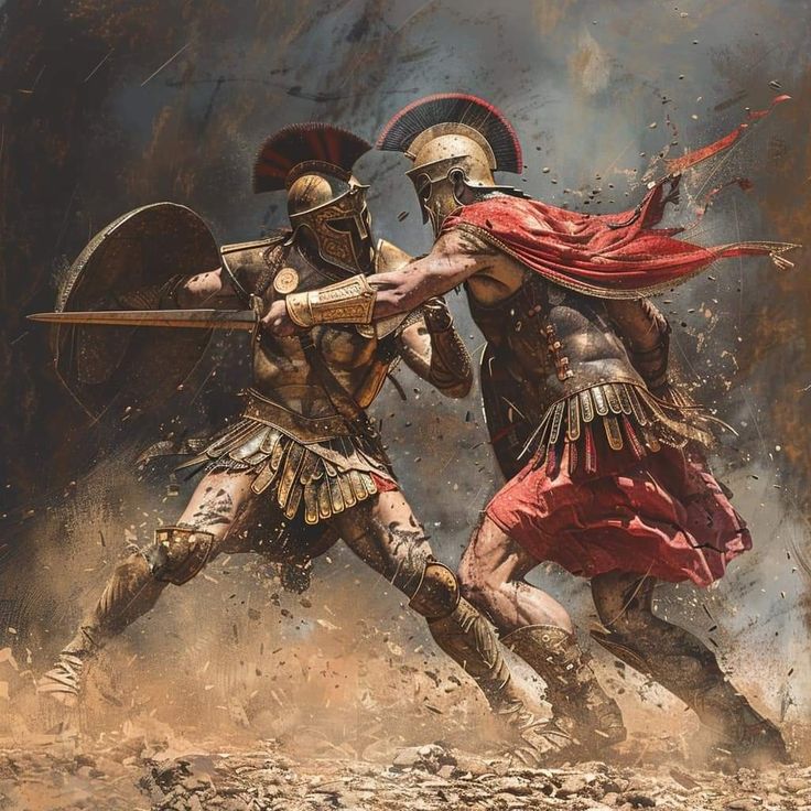 Spear Fighter Poses, Rome Gladiator, Roman Mythology Aesthetic, Gladiator 2, Gladiator Art, Gladiator Aesthetic, Ancient Soldier, Greek Soilders, Gladiator Concept Art