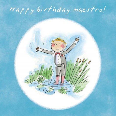 a birthday card with a boy in a suit holding a golf club