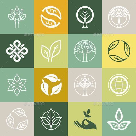 different types of leaves and symbols on squares