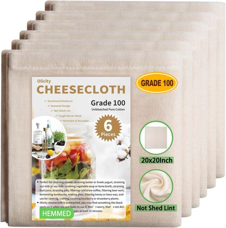 five pack of cheesecloths with labels for each item in front of the package