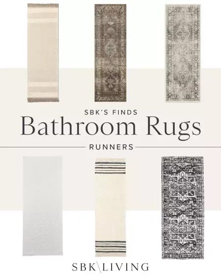 bathroom rugs are shown in different colors and sizes, with the title sky's finds