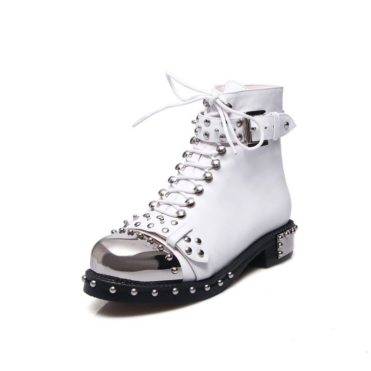 Nia Rivet Studded Combat Boots Newgew Winter Leather Lace-up Boots With Rivets, Winter Lace-up Boots With Rivets, Winter Lace-up Boots With Rivets And Round Toe, Fall Martin Boots With Rivets And Round Toe, Fall Martin Boots With Rivets, Punk Lace-up Boots With Rivets, High-top Platform Boots With Rivets For Fall, Trendy Platform Boots With Rivets And Round Toe, Winter High-top Platform Boots With Rivets