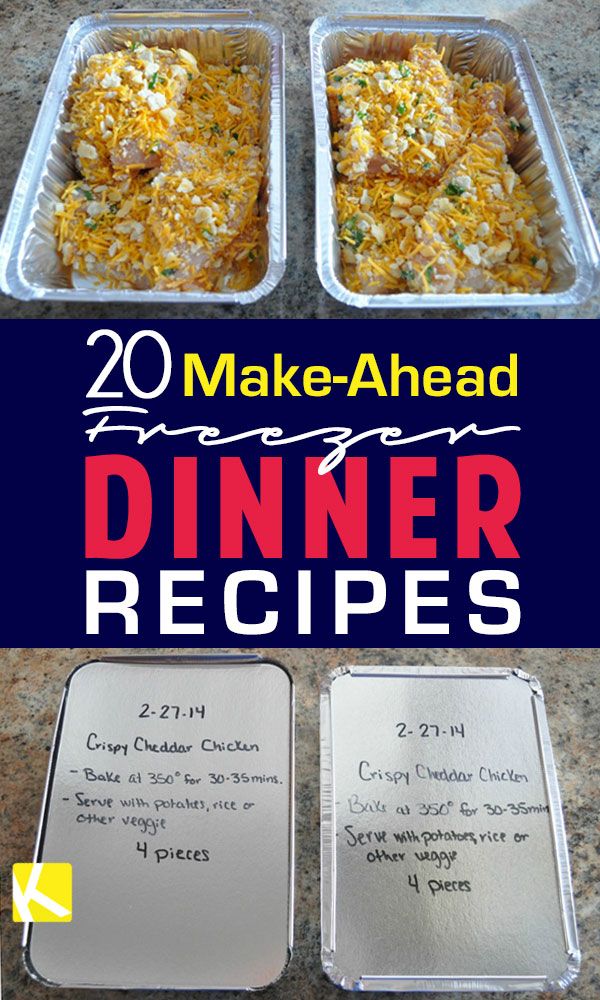 two pans filled with food sitting on top of a counter next to the words 20 make - ahead dinner recipes