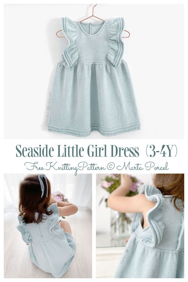 Knit Seaside Little Girl Dress Free Knitting Pattern (3-4Y) Toddler Knitting Patterns Free, Free Newborn Knitting Patterns, Toddler Knit Dress, Knit Dress Pattern Free, Baby Knitting Patterns Free Newborn, Baby Dress Pattern Free, Newborn Girl Dresses, Easy Baby Knitting Patterns