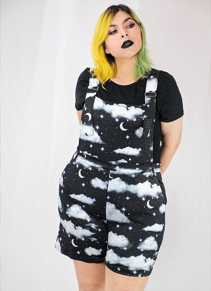 Night Sky Overalls - In Control Clothing Overalls Plus Size, Cute Overalls, Space Outfit, Personal Brand, Goth Outfits, Overalls Women, Black Romper, Short Rompers