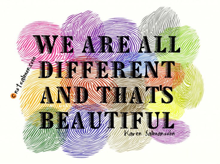 a white wallet with colorful yarns on it and the words, we are all different and that's beautiful