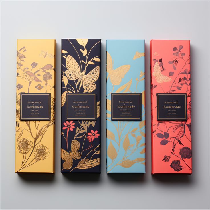 three chocolate bars in different colors and designs