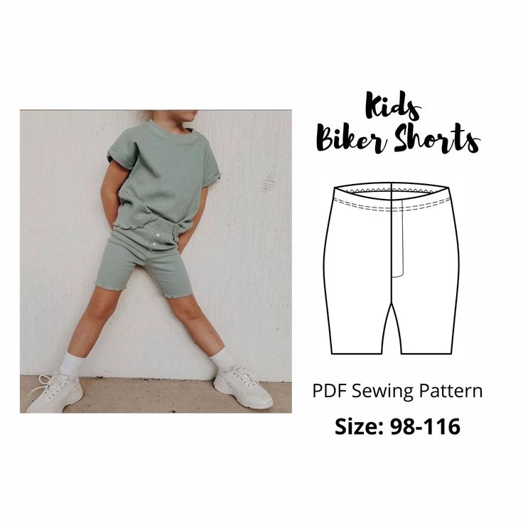 Kids' Jersey Cycling Shorts PDF Sewing Pattern, Sewing Patterns for kids Regular knit cycling short , featuring a mid-rise, a slim fit and a short length with elastic waistband. Recommended Fabrics: Knit (stretch) fabrics, spandex (elastane) Sewing experience level: beginner Size: 98-116 Pieces: 2 Front+back Pattern doesn't include seams allowances You will receive: 1 pdf file with pattern for instant download and printing at home or the office on A4 1 pdf file with Step by step Sewing instructi Pdf Sewing Patterns Kids, Shorts Sewing Pattern, Shorts Sewing, Kids Cycle, Bike Shorts Women, Cycle Shorts, Baby Bike, Cycling Short, Custom Cafe Racer