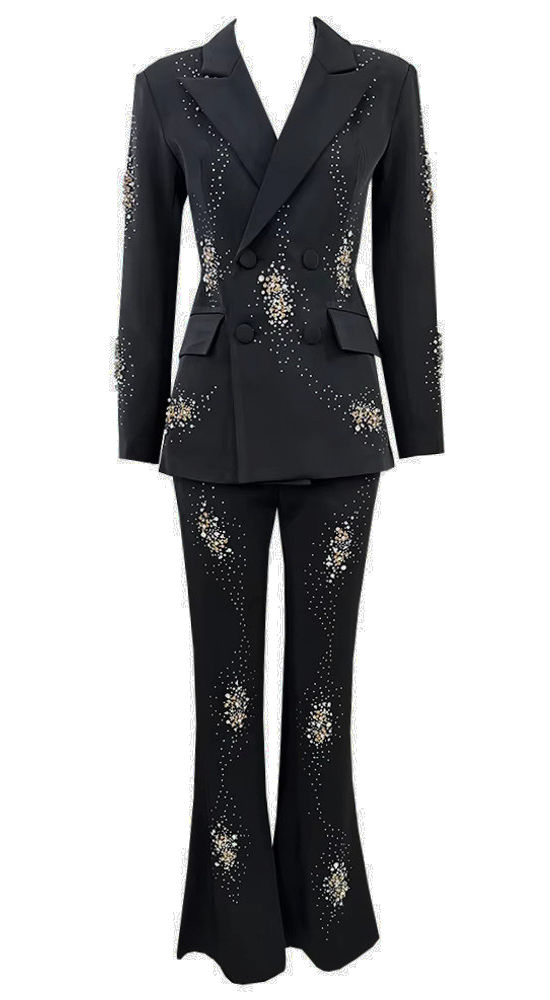 Long Sleeve Crystal Embellished Suit Black -

Color: Black
V-neck
Long sleeves
Buttons
Pocket detail
Length: Maxi

Style: homecoming dresses, hoco dresses, fall 2024 fashion trends, fall fashion 2024, fall outfits, fall outfits 2024, fall fashion, fall outfit inspo 2024, fall outfits women, dress to impress, september outfits, easy fall outfits, fall going out outfits, suits, black suits, embellished suits, black blazers, black pants Formal Fitted Sequin Pantsuit, Fitted Embellished Evening Pantsuit, Tailored Embellished Sets For Party, Elegant Fitted Embellished Pantsuit, Embellished Fitted Pantsuit For Formal Occasions, Elegant Embellished Formal Pantsuit, Tailored Embellished Evening Sets, Tailored Embellished Sets For Evening, Embellished Fitted Suit For Night Out